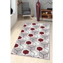 Bordo Petek Kaymaz Tabanlı Makinede Yıkanabilir Halı Be01n11