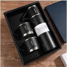 Ebitda Paslanmaz Çelik Vakumlu Termos Seti, 500ml, Çift Duvarlı, Isı Yalıtımı, Ofis-okul İçin, Siyah Siyah