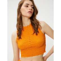 Koton Şahika Ercümen X Koton - Kolsuz Dokulu Crop Top Turuncu 3sak10425ek 3SAK10425EK202
