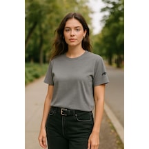 Markapia Woman Kadın Bisiklet Yaka Basic Düz Kısa Kollu T-shirt Gri M