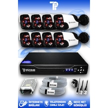 Picam 8 Kameralı Panda 8 Dış Kamera Set HDD'siz Full HD Gece Görüşlü Güvenlik Kamerası Sistemi