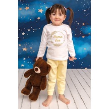 Pia Baby İsme Özel Kız Çocuk Pijama Takımı %100 Pamuk Penye İsim Baskılı Kişiye Özel Çocuk Pijaması 10662s14pi Krem