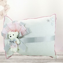 Süslebabypartystore Takı Yastığı, Keten Kumaş Pembe & Gümüş Gümüş - Pembe