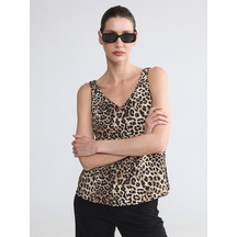 Lcwaıkıkı Classic Kahverengi V Yaka Leopar Desenli Bluz