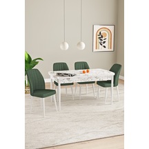 Laris Beyaz Mermer Desen 80 x 132 Açılabilir Mdf Mutfak Masa Takımı 4 Sandalye Haki