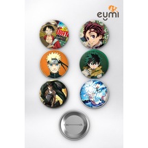 Shonen Efsaneleri Luffy Tanjiro Naruto Deku Levi Çanta Süsü Rozet İğneli Buton Rozet Seti 58 Mm 6'lı Çok Renkli