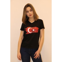 Rich Kadın V Yaka T-shirt %100 Pamuk Tişört Çok Renkli