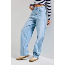 Itsbasic Kadın Ice Renk 4s6-27 Regular Fit Yüksek Bel %100 Koton Rahat Kesim Denim Jean Buz Mavi