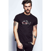 Porsche Çizim Baskılı Siyah Erkek Tshirt
