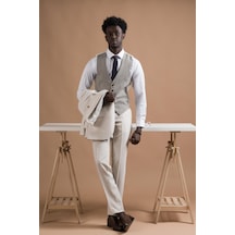 Carutte Slimfit Sivri Yaka Çift Pileli Dokulu Kumaş Yelek Kombinli Takım Elbise 001