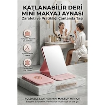 Zenvac Katlanabilir Stantlı Makyaj Aynası Pembe Deri Çanta Boyu Mini Ayna 723190 Zenvac29