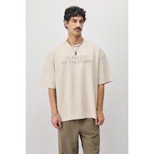 Vamos Oversize Baskılı Tişört V70-184 Taş