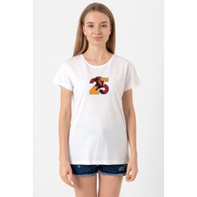 25 Aslan Beyaz Kadın Bisikletyaka Tshirt Beyaz