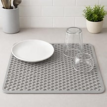 Bulaşık Kurutma Matı Kaymaz Katlanabilir 32x32 Cm Gri Açık Gri