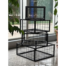 Metal Tel Kasa Sepet - 4'lü Set - Dekoratif, Taşınabilir Ürün Kasası, Sele Sepet 30-35-40-45 Cm H:40 Cm Siyah