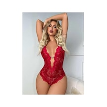 Hrşytrend Herşeytrend Metal Kalp Aksesuarlı Fantezi Dantelli Kırmızı Body Kırmızı