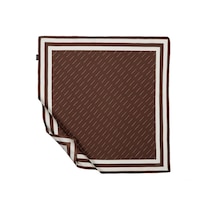 İpekevi Twill İpek Eşarp - Çizgili Signature - Kahverengi Beyaz - Gümüş Siyah