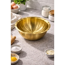 Qerhome Paslanmaz Çelik Gold Ölçülü Hamur Yoğurma & Karıştırma Kabı 1400 Ml Gold