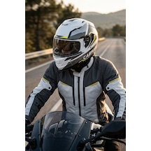 Caspiano Vento Premium Çene Açılır Kask Güneş Vizörlü Gri Sarı Ece 22.06 Sertifikalı