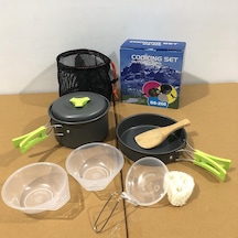 Aotu Ds200 Taşınabilir Kamp Piknik Tencere Pişirme Seti 1-2 Kişilik - Yeşil Çok Renkli