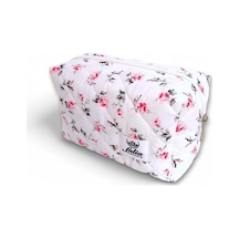 Fulia Elegance Makyaj Çantası / Makeup Bag / Kapitone Bakım Seyahat Kozmetik Çantası Beyaz-pembe