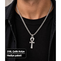 Erkek Sembol Figürlü Kolye 60 Cm Zincirli 2,5 Cm Uçlu Modern Tasarım Altın - Gümüş