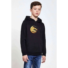 Tshirthane Silhouette Orange Halloween Baskılı Unisex Çocuk Sweatshirt Siyah