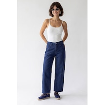 Mixray 2128 Kadın İnce Mevsimlik Yüksek Bel Wide Leg Denim Pantolon Lacivert