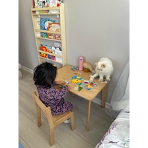 montessori çocuk masası ve 2 adet sandalye camel