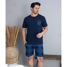 Pijamoni Erkek Bisiklet Yaka Kısa Kol Şortlu Pijama Takımı 6175/8 - 1 Adet Lacivert