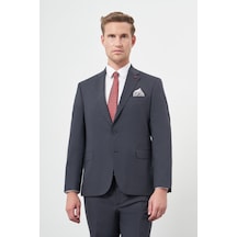 İmza Lacivert Kendinden Desenli Bez Ayağı Mono Yaka Tam Astar Çift Yırtmaç 2 Düğme 4 Drop Comfort Fit Classic Takım Elbise 1001245168 Lacivert