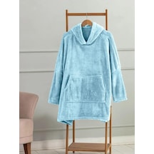 Wellsoft Kapşonlu Giyilebilir Tv Battaniyesi Unisex Over Size Mavi