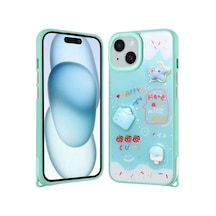 Zore İphone 15 Kılıf Parlayan Simli Kabartma Figürlü Ogaa Cevze Kapak - Yeşil