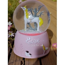 Unicorn Pilli Işıklı Müzikli Sulu Polyester 10 Cm 6,5 Cm Kar Küresi 001