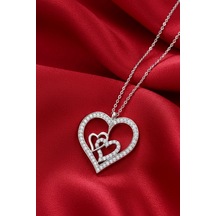 Çekirdekjewelry 925 Ayar Gümüş Zirkon Taşlı Kalplı Kolye Gri