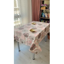 Defnelam Dertsiz Masa Örtüsü Duck Keten Sıvı Geçirmez 150 X 180 Cm Pembe Yuvarlak Acı Kahverengi