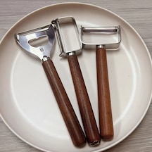 Techbloom 3 Parça Paslanmaz Çelik Soyacak Seti Akasya Ahşap Saplı Meyve Sebze Patates İçin 001 Siyah