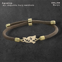 Aslan Burçlarına Kuş Motifli Kahverengi İpek Örgülü 14 Ayar Altın Plakalı Hediye Bileklik-334burç Altın