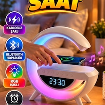 Çok Fonksiyonlu Kablosuz Şarjlı Bluetooth Hoparlörlü Dijital Saat Rgb Işıklı Alarm Cihazı
