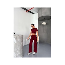 Butik İstanbul Osy Modal Yumuşak Dokulu Kumaş Kısa Kollu Crop Alt Ispanyol Paça Pantalon Ikili Takım - Bordo