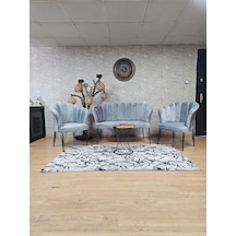 Zafir Siyah Boyalı Tel Ayak Papatya Çay Seti Koltuk Takımı , Balkon, Salon, Ofis, Cafe Koltuk Takımı Gri