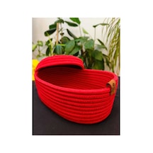 Hasır Jüt Sepet Oval Kapaklı Organizer Düzenleyici 30x20x10 Cm Koyu Kırmızı Koyu Kırmızı