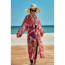 Remsa Mayo Remsa Tesettür Mayo Üzerine Tek Kaftan Kimono Pareo Oranj Rp034 Festival Oranj