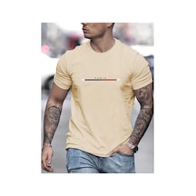 Caddemia Yaz Gevşek Fit Baskılı Tişört Tops Moda Yüksek Kalite Kısa Kollu Gevşek Spo Bej 2XL