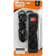 Ufo 3'lü Siyah Anahtar Akım Korumalı Grup Priz 1.5 Mt Şok Korumalı Priz 1 - 3 M