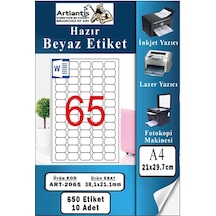 A4 Hazır Etiket 38.1x21.2 Mm 10 Sayfa 1 Paket 65 Li Kendinden Yapışkanlı Fotokopi Lazer İnkjet Kağıdı Yazıcılar İçin Uyumlu