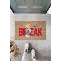 Bej Kapı Önü Paspası Take A Break Ayıcık Desen K-3354 Renkli