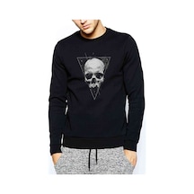Skull Triangle Baskılı Siyah Erkek Örme Sweatshirt