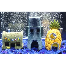 Spongebob Kare Pantolonlar Resmi Lisanslı 3 Parça Akvaryum Süsleme Paketi - Spongebob'un Ananas Evi, Squidward'ın Paskalya Adası Evi Ve Krusty Krab