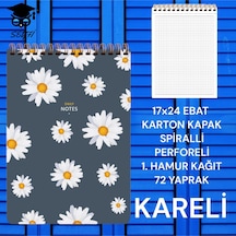 Kareli 17x24 Cm Sert Kapak Not Defteri Krem Renk Kağıt 80 Yaprak Çiçek